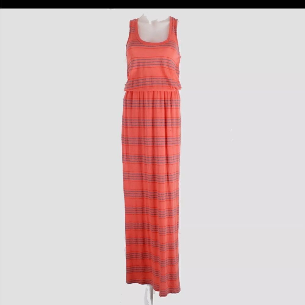 Splendid Striped Sleeveless Empire Waist Maxi Dress coral gray small